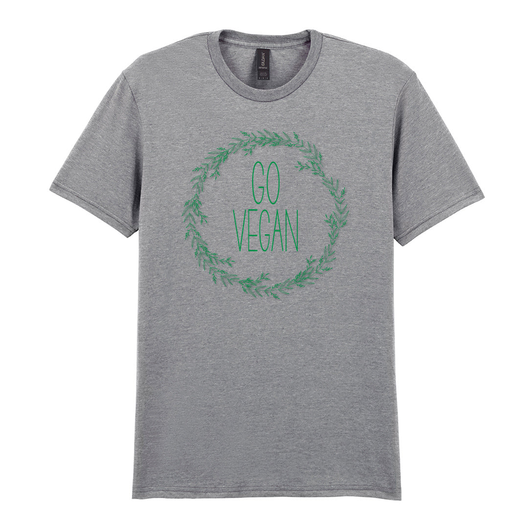 IPRINTOP Go Vegan Graphic T-Shirt in RS Sports Grey - Go Vegan lettering in a leafy wreath