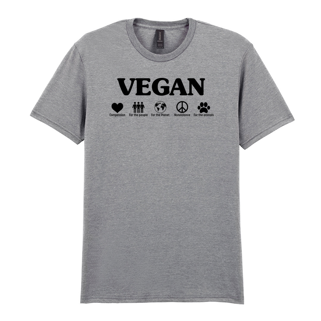 IPRINTOP Nonviolence for Animals People and Planet Graphic T-Shirt in RS Sports Grey - Vegan lettering and lifestyle icons