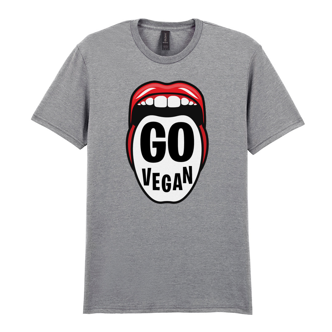 IPRINTOP Go Vegan Graphic T-Shirt in RS Sports Grey - Go Vegan lettering inside red lips