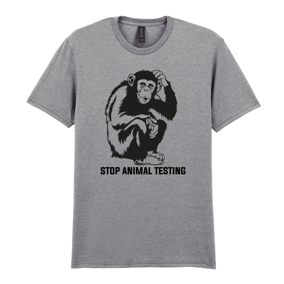 IPRINTOP Stop Animal Testing Graphic T-Shirt in RS Sports Grey - chimpanzee and Stop Animal Testing