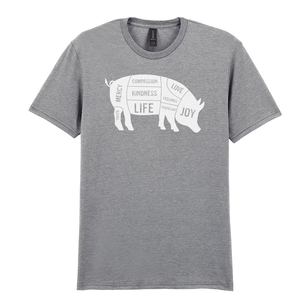 IPRINTOP Truth Mercy Compassion Kindness Life Love… Graphic T-Shirt in RS Sports Grey - pig silhouette filled with values