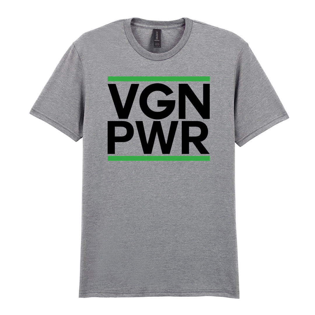 IPRINTOP VGN PWR Graphic T-Shirt in RS Sports Grey - VGN PWR lettering with green stripes