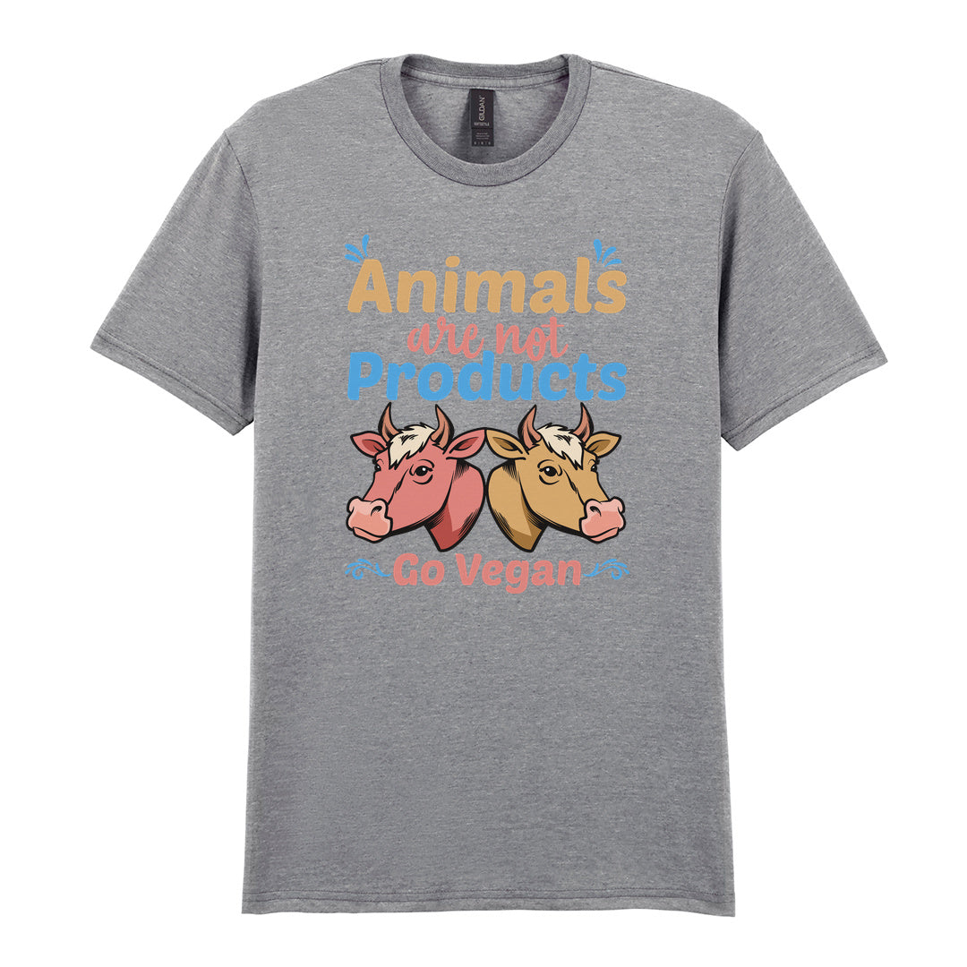 IPRINTOP Animals Are Not Products Go Vegan Graphic T-Shirt in RS Sports Grey - two cows and colourful lettering