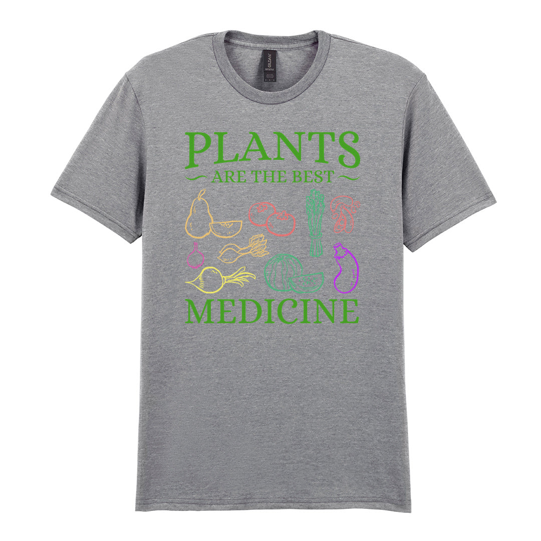 IPRINTOP Plants Are The Best Medicine Graphic T-Shirt in RS Sports Grey - colourful vegetables and plant slogan