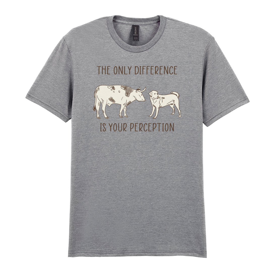 IPRINTOP The Only Difference Is Your Perception Graphic T-Shirt in RS Sports Grey - cow and dog comparison illustration