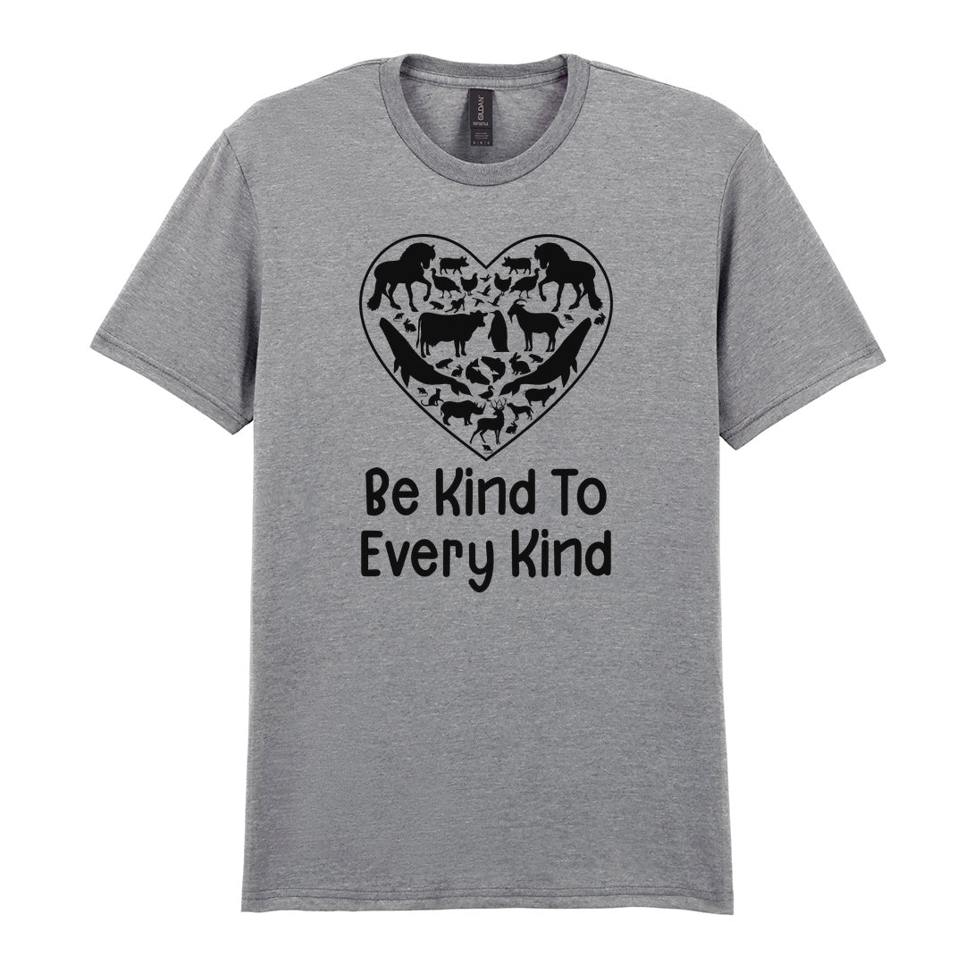 IPRINTOP Be Kind To Every Kind Graphic T-Shirt in RS Sports Grey - animal silhouettes in a heart
