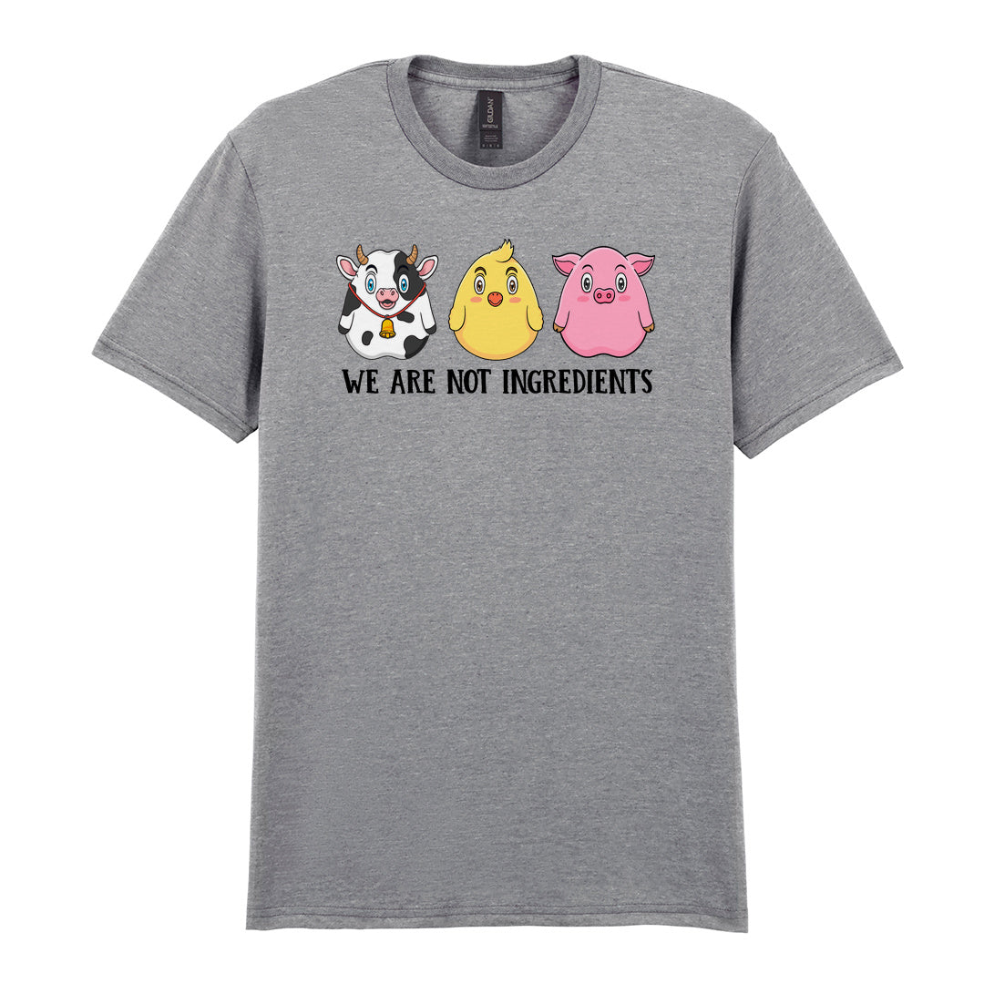 IPRINTOP We Are Not Ingredients Graphic T-Shirt in RS Sports Grey - cartoon cow, chick and pig