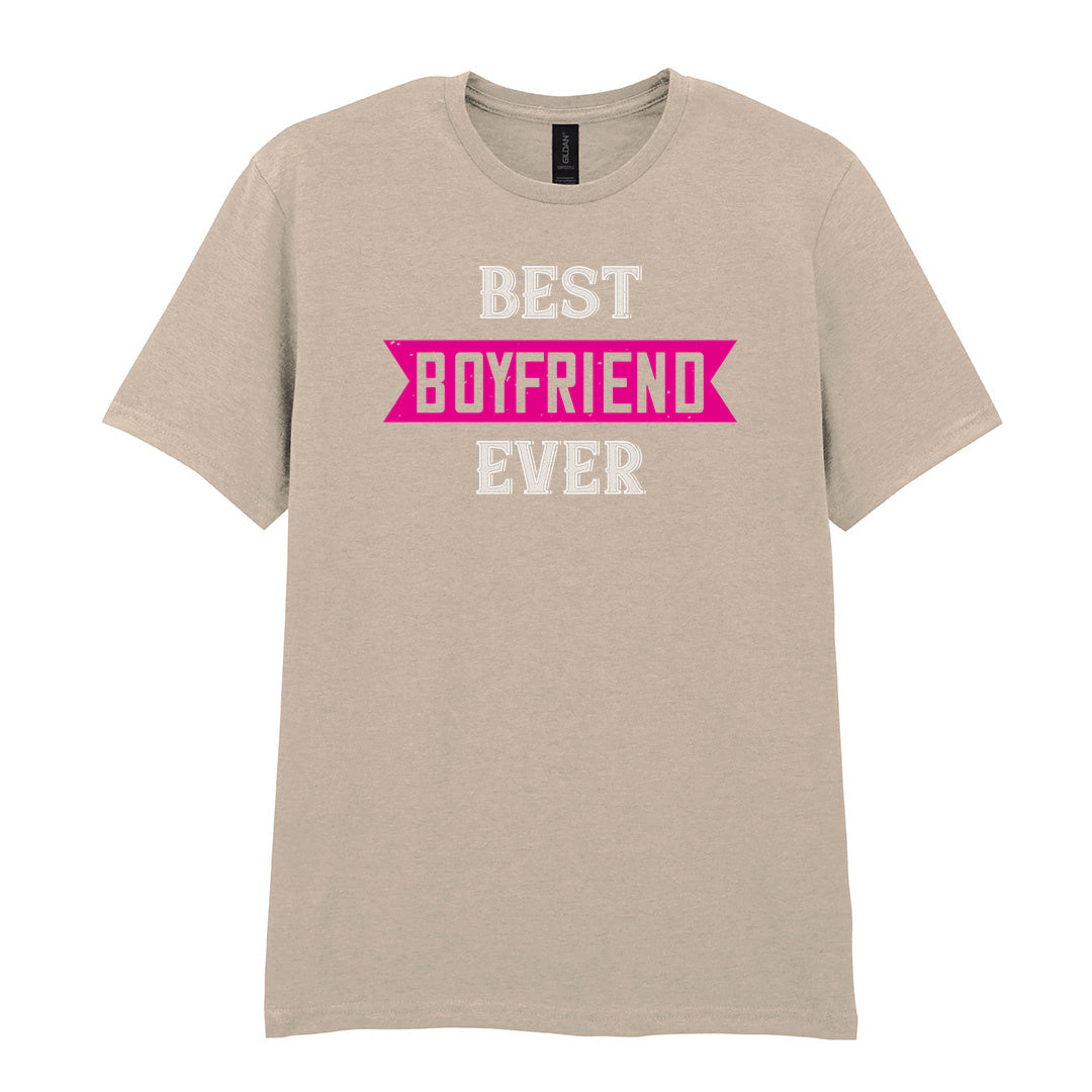 IPRINTOP Best Boyfriend Ever Graphic T-Shirt in Sand - pink banner and white lettering