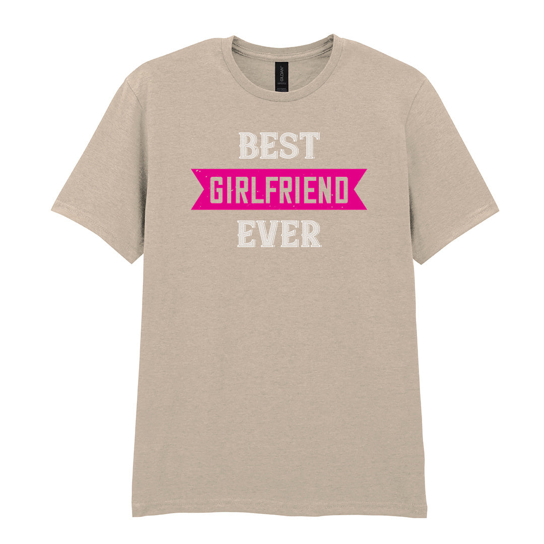 IPRINTOP Best Girlfriend Ever Graphic T-Shirt in Sand - pink banner and white lettering