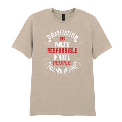 IPRINTOP Gravitation Is Not Responsible Graphic T-Shirt in Sand - red and white lettering with banners