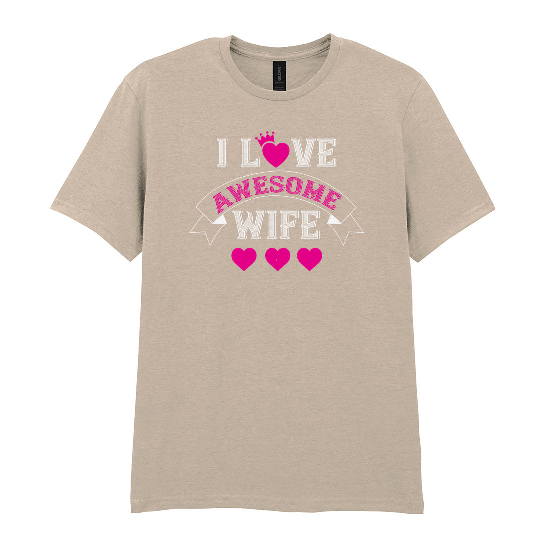IPRINTOP I Love Awesome Wife Graphic T-Shirt in Sand - decorative love-themed lettering