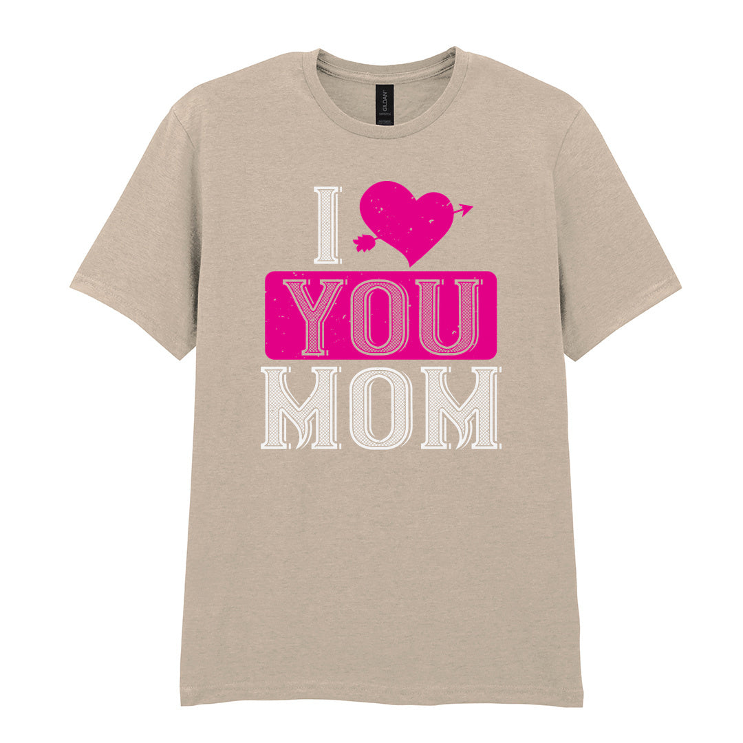 IPRINTOP I Love You Mom Graphic T-Shirt in Sand - decorative love-themed lettering