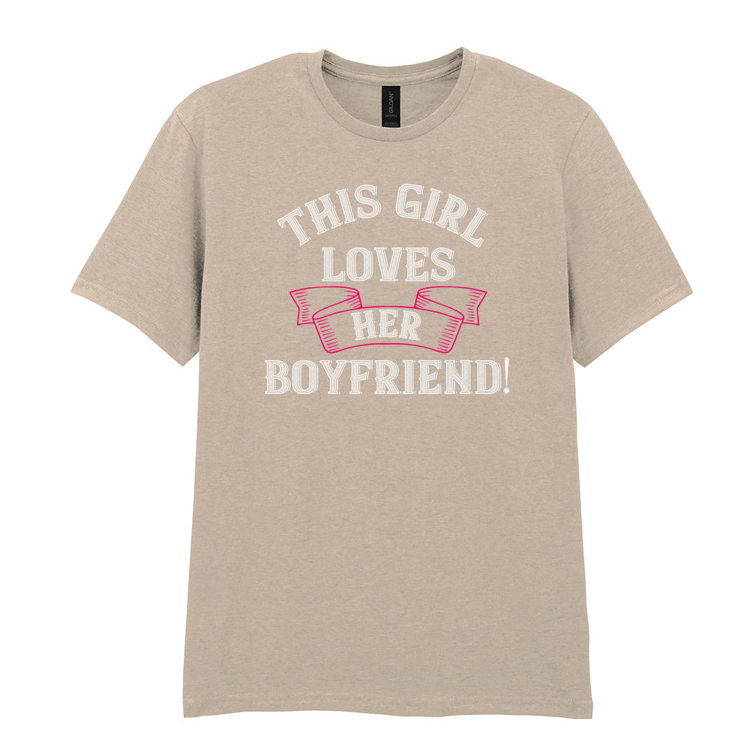 IPRINTOP This Girl Loves Her Boyfriend Graphic T-Shirt in Sand - decorative love-themed lettering
