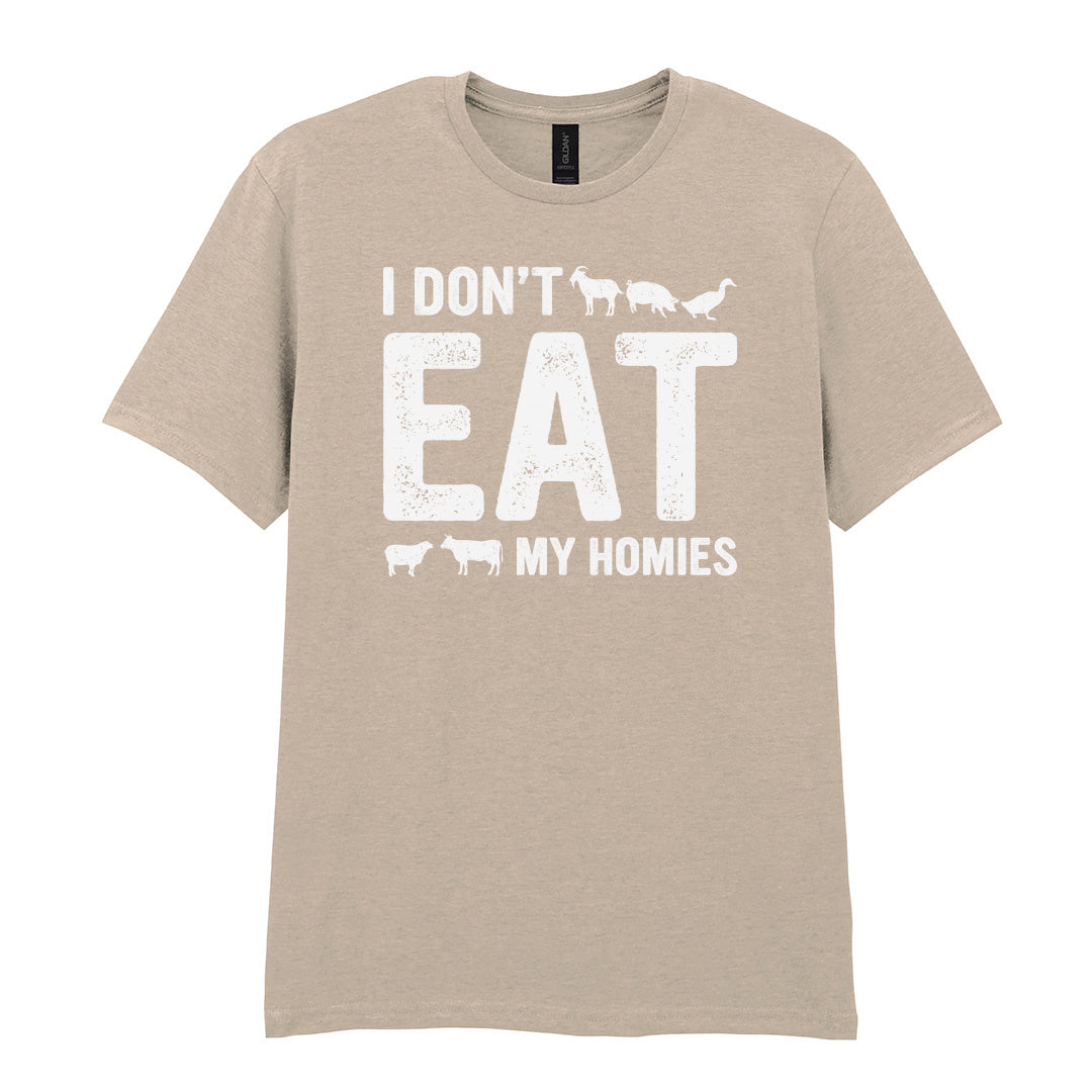 IPRINTOP I Don't Like My Homies Graphic T-Shirt in Sand - I Don't Eat My Homies animal lettering