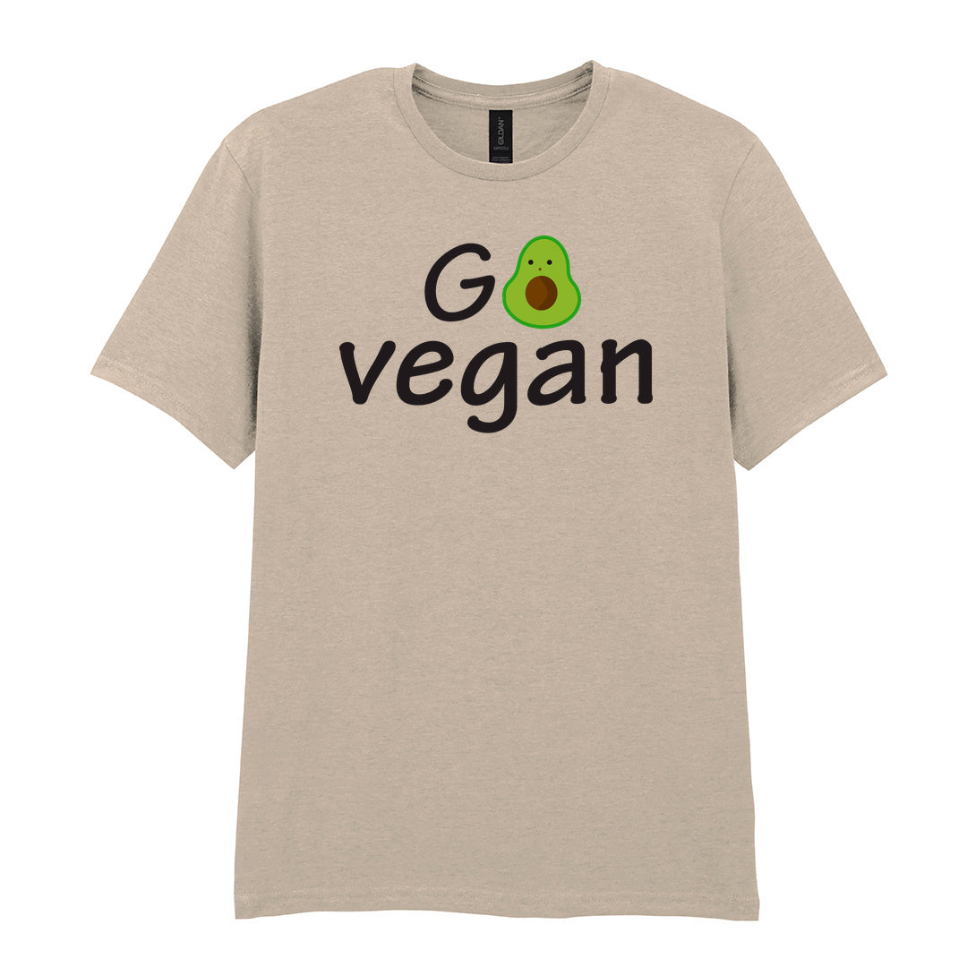 IPRINTOP Vegan Vibes Graphic T-Shirt in Sand - Go Vegan avocado lettering