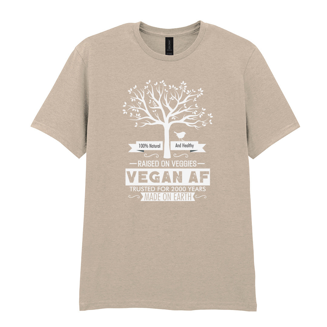IPRINTOP 100% Natural and Healthy Graphic T-Shirt in Sand - tree and Vegan AF lettering