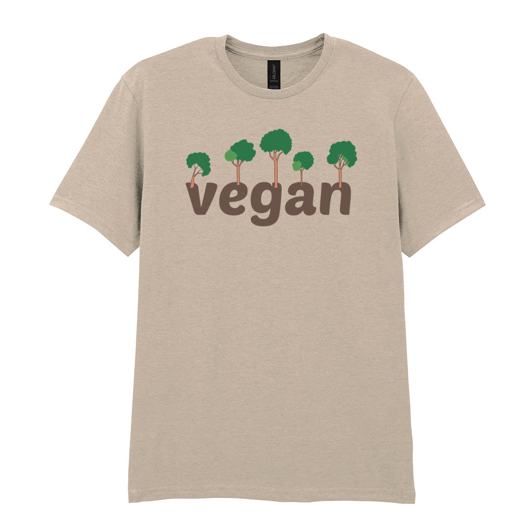 IPRINTOP Embrace Vegan Vibes Graphic T-Shirt in Sand - Vegan wordmark with trees