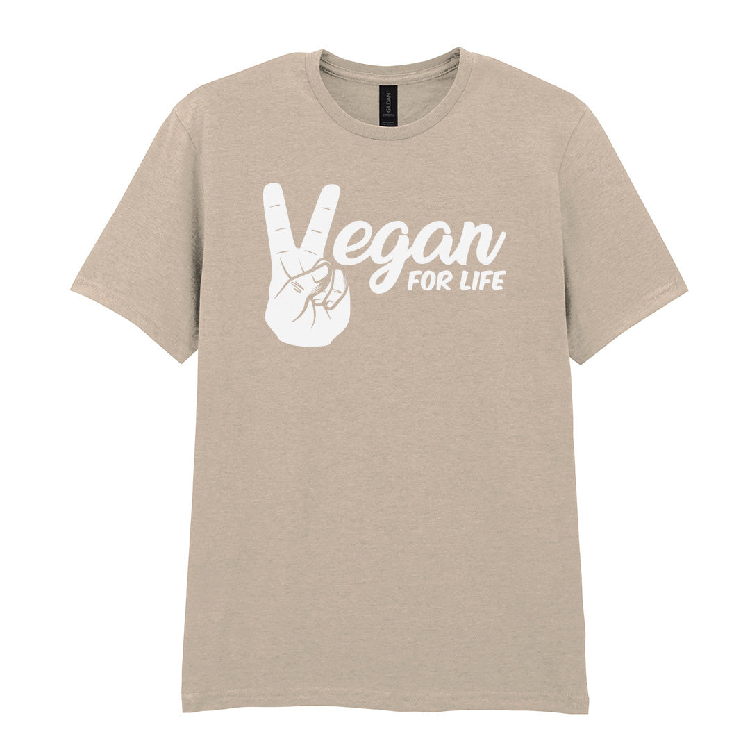 IPRINTOP Vegan For Life Graphic T-Shirt in Sand - peace hand and Vegan For Life