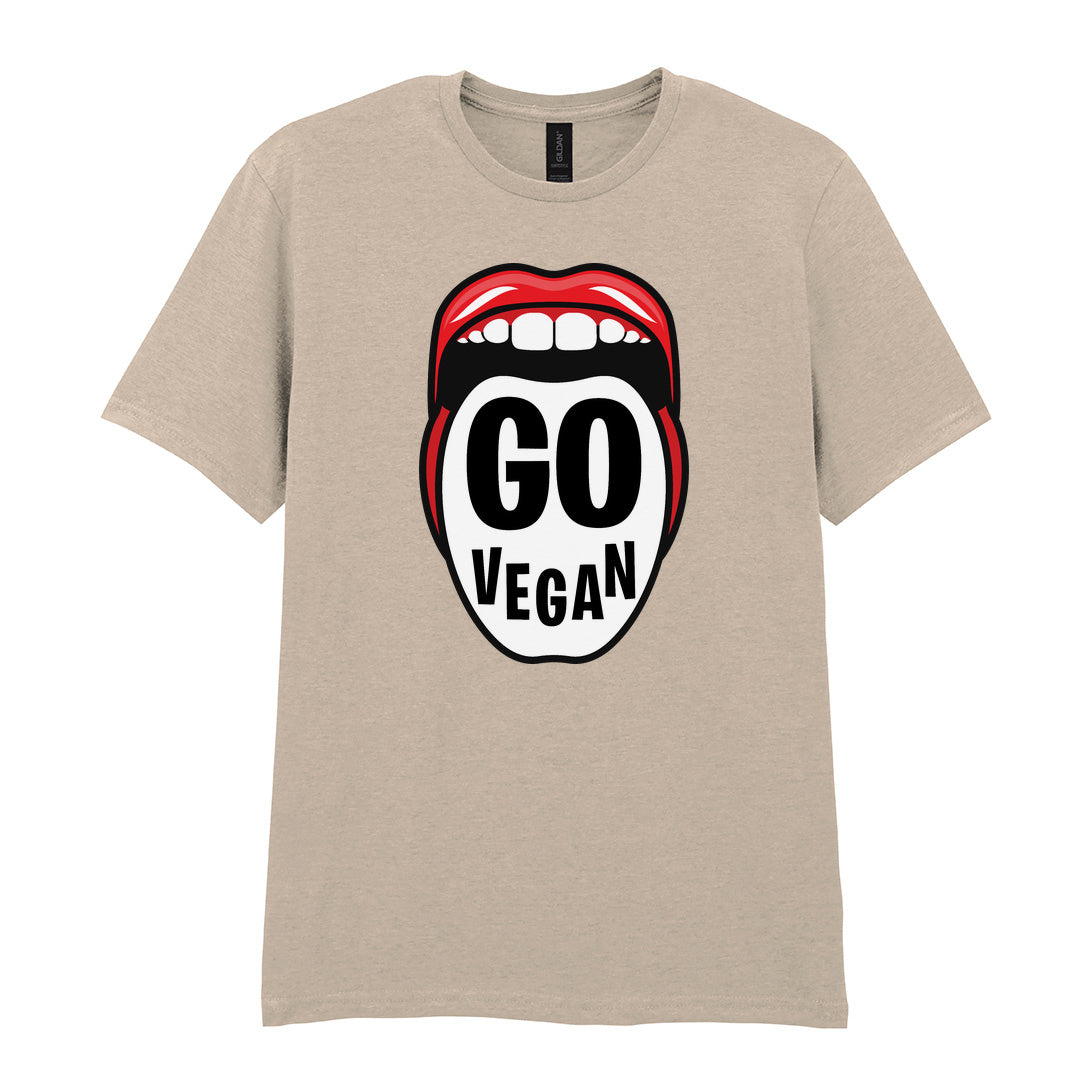 IPRINTOP Go Vegan Graphic T-Shirt in Sand - Go Vegan lettering inside red lips