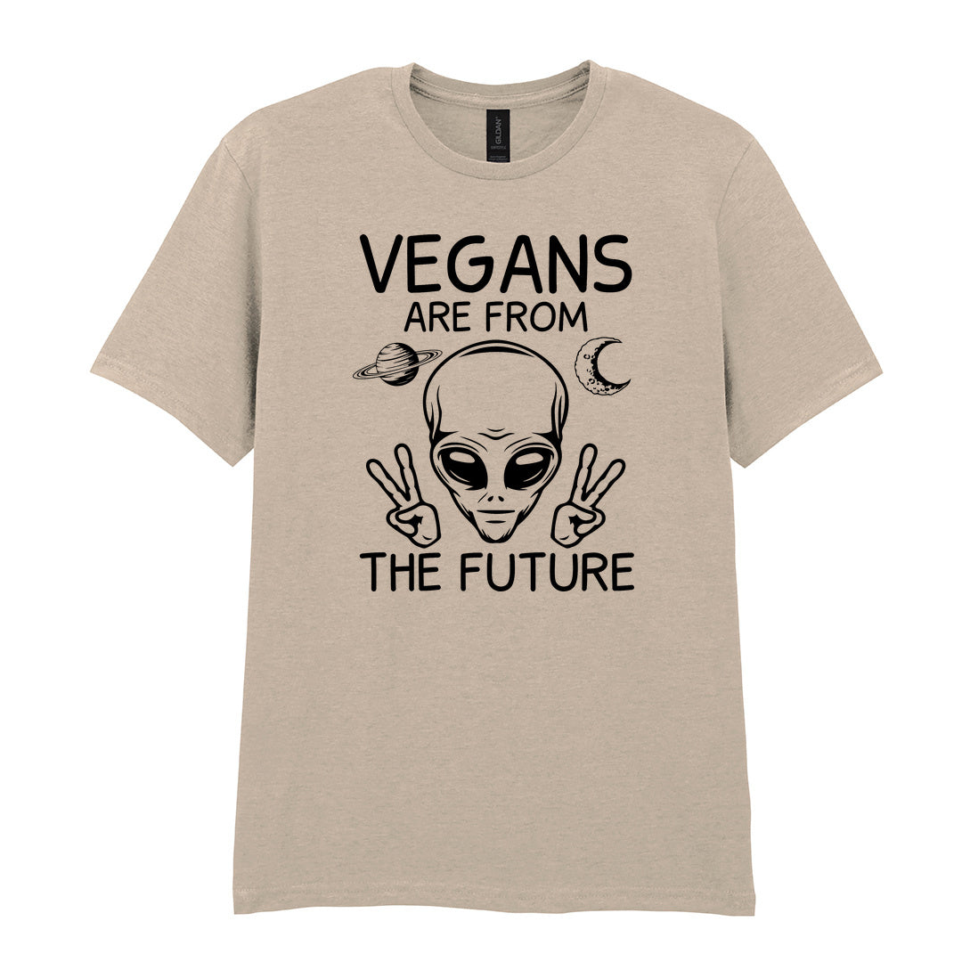 IPRINTOP Vegans Are From The Future Graphic T-Shirt in Sand - alien with two peace signs