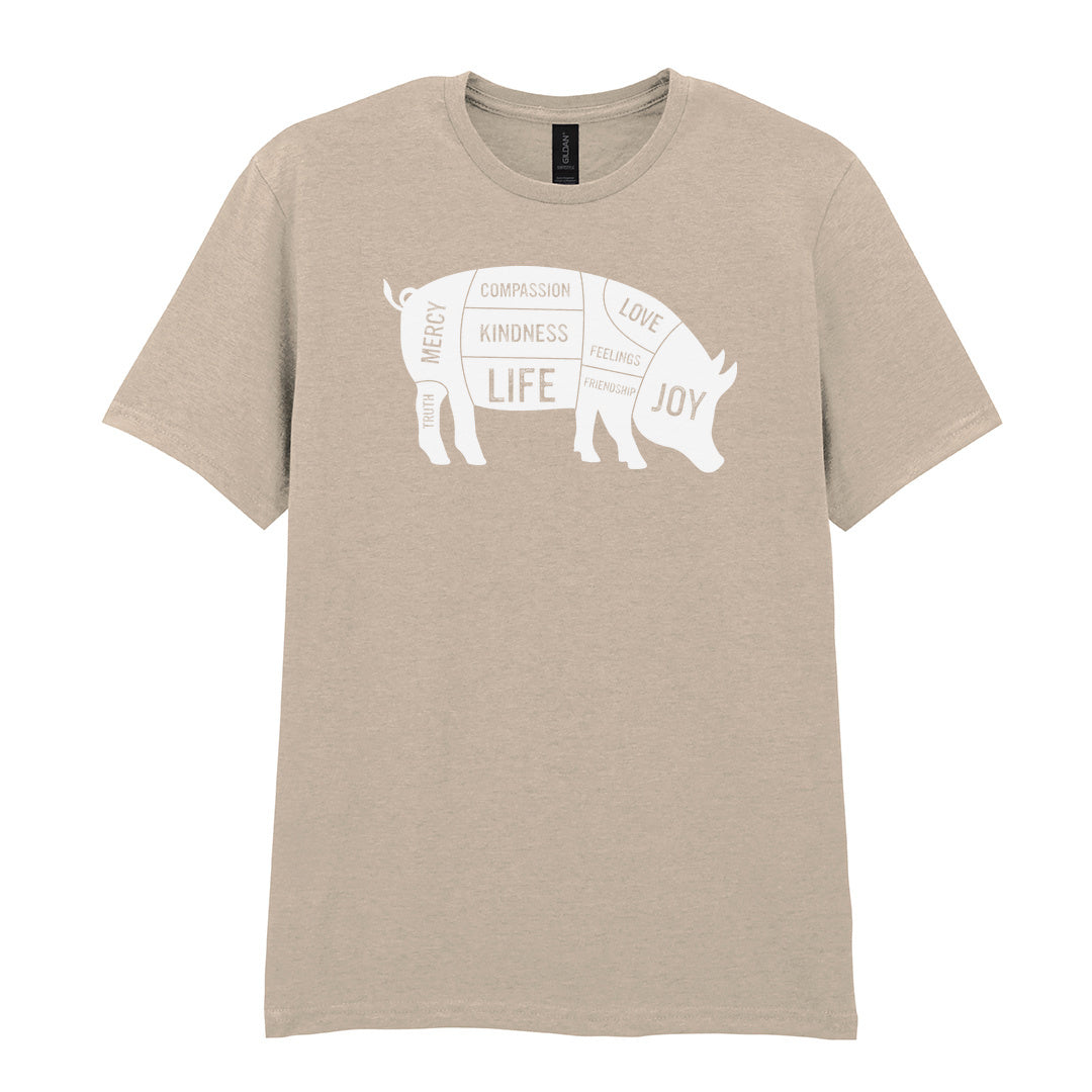 IPRINTOP Truth Mercy Compassion Kindness Life Love Feelings… Graphic T-Shirt in Sand - pig silhouette filled with values