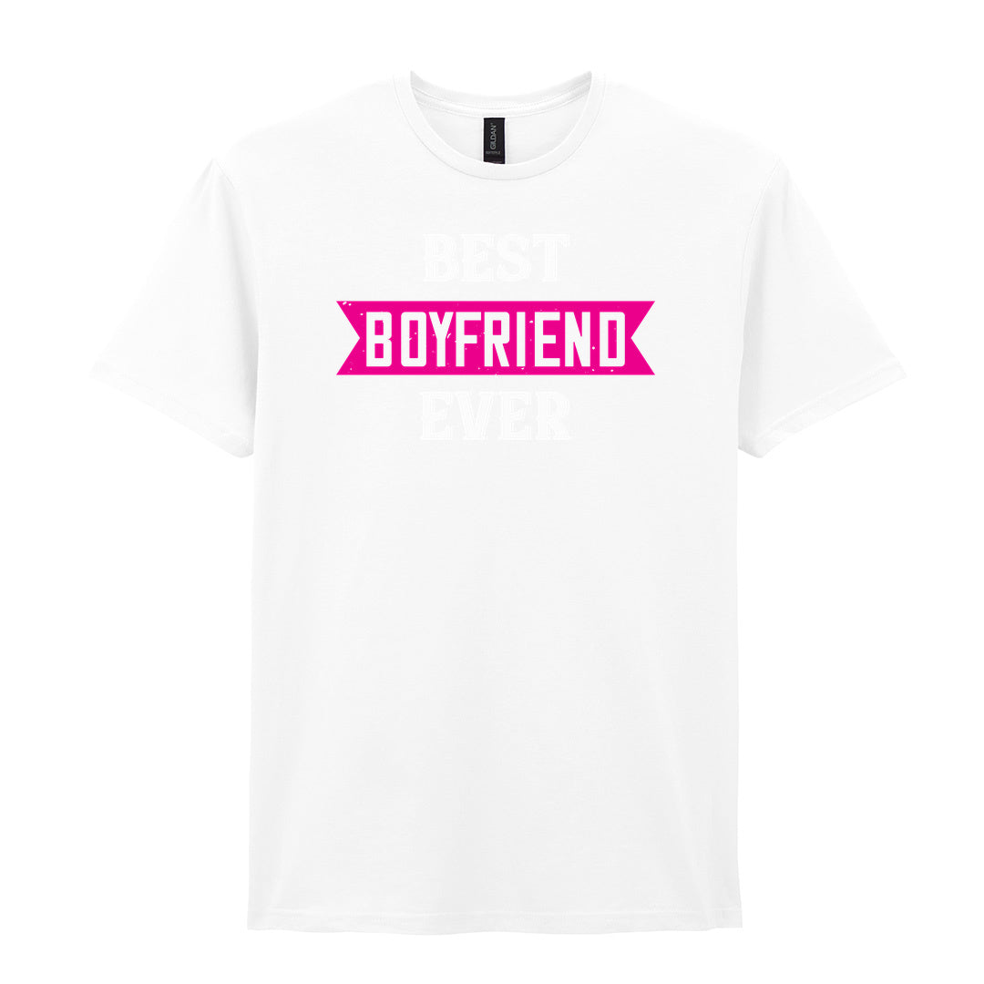IPRINTOP Best Boyfriend Ever Graphic T-Shirt in White - pink banner and white lettering