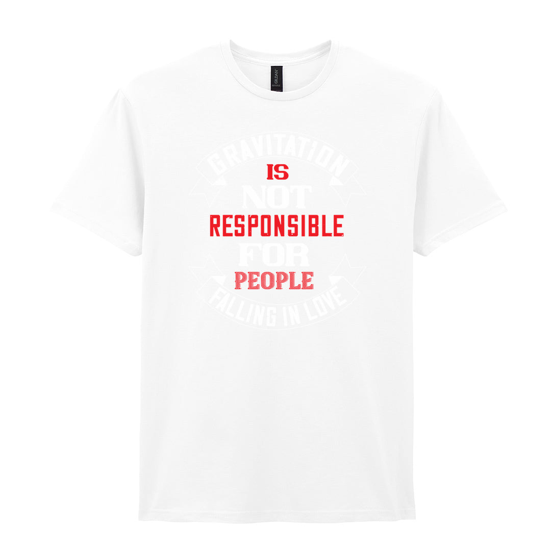 IPRINTOP Gravitation Is Not Responsible Graphic T-Shirt in White - red and white lettering with banners