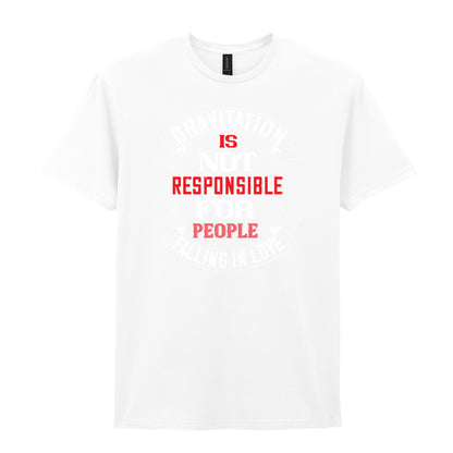 IPRINTOP Gravitation Is Not Responsible Graphic T-Shirt in White - red and white lettering with banners