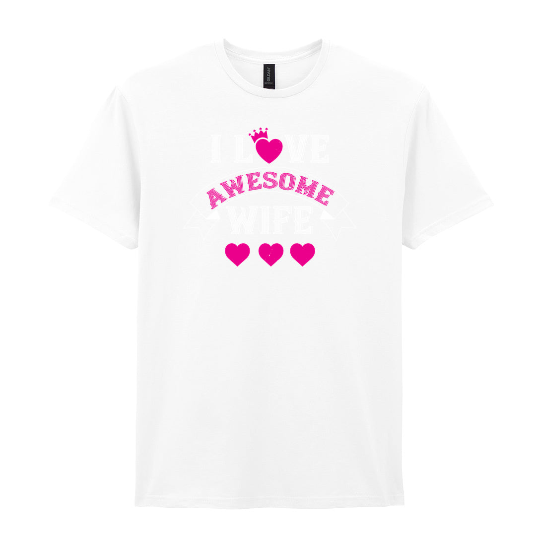 IPRINTOP I Love Awesome Wife Graphic T-Shirt in White - decorative love-themed lettering