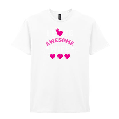 IPRINTOP I Love Awesome Wife Graphic T-Shirt in White - decorative love-themed lettering
