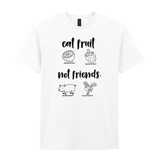 IPRINTOP Eat Fruit Not Friends Graphic T-Shirt in White - fruit, pig and chicken illustrations