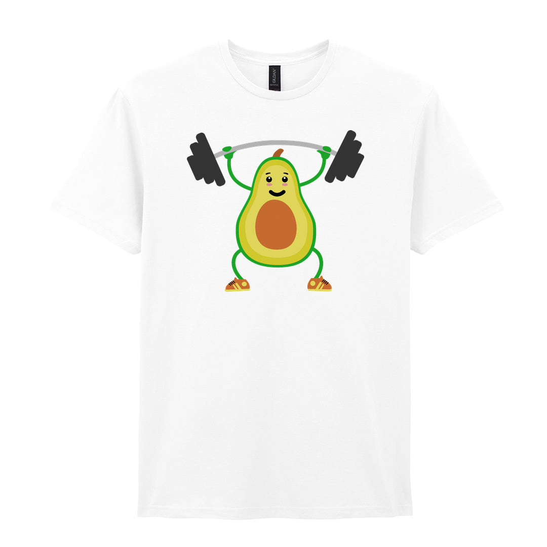 IPRINTOP Vegan Lift Weights Graphic T-Shirt in White - avocado lifting weights