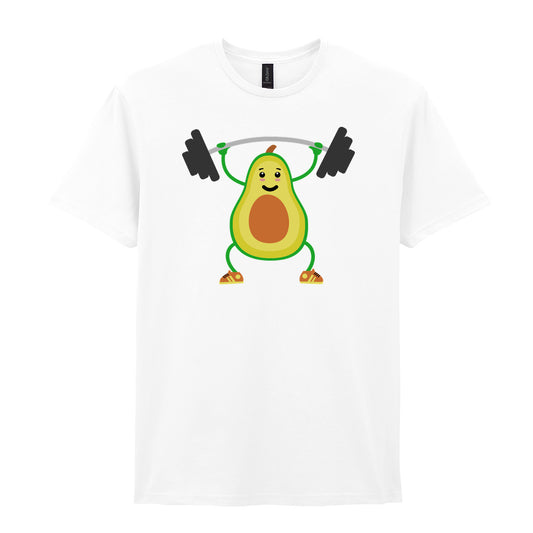 IPRINTOP Vegan Lift Weights Graphic T-Shirt in White - avocado lifting weights