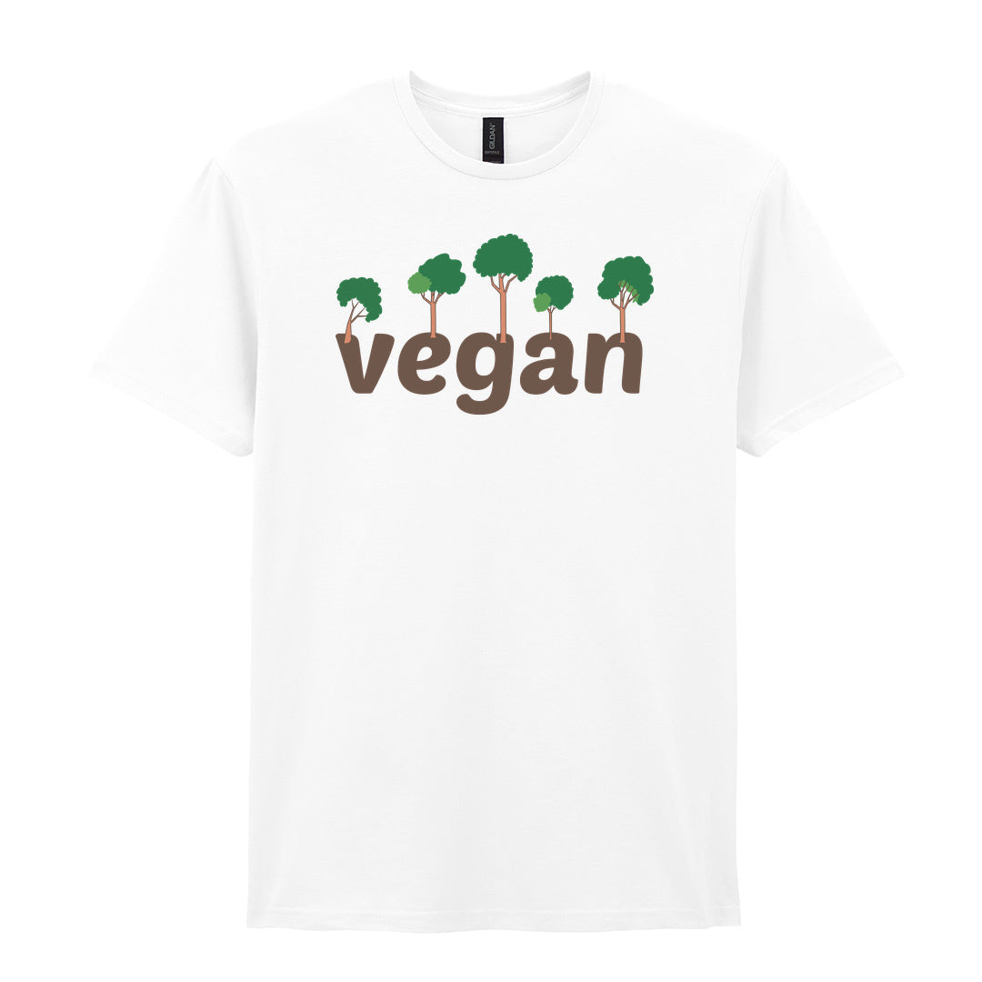 IPRINTOP Embrace Vegan Vibes Graphic T-Shirt in White - Vegan wordmark with trees