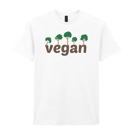 IPRINTOP Embrace Vegan Vibes Graphic T-Shirt in White - Vegan wordmark with trees