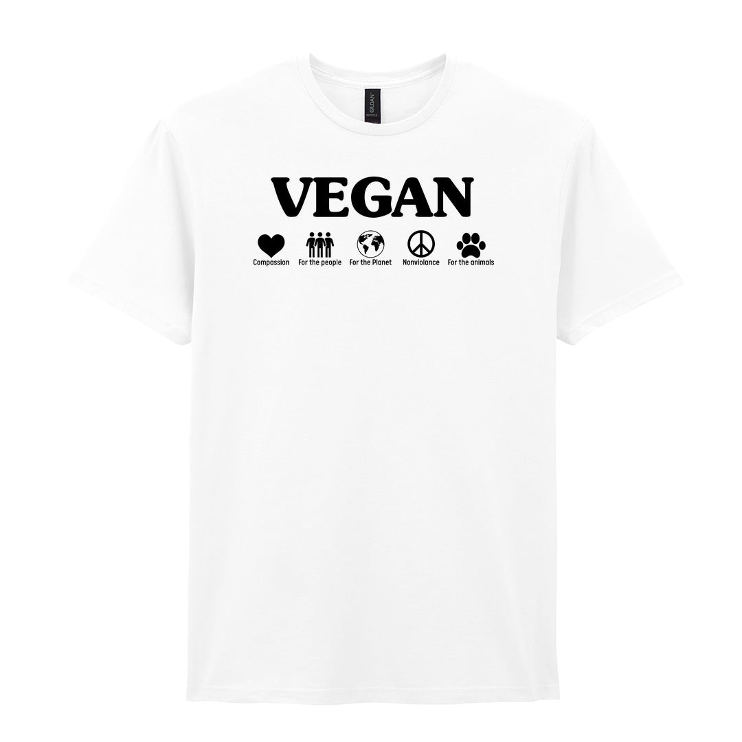 IPRINTOP Nonviolence for Animals People and Planet Graphic T-Shirt in White - Vegan lettering and lifestyle icons
