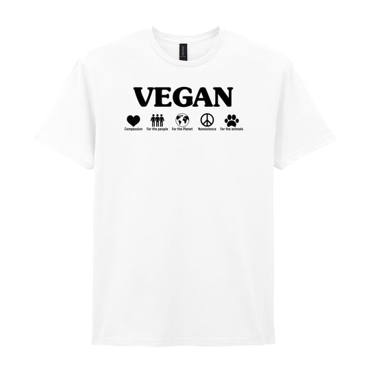 IPRINTOP Nonviolence for Animals People and Planet Graphic T-Shirt in White - Vegan lettering and lifestyle icons