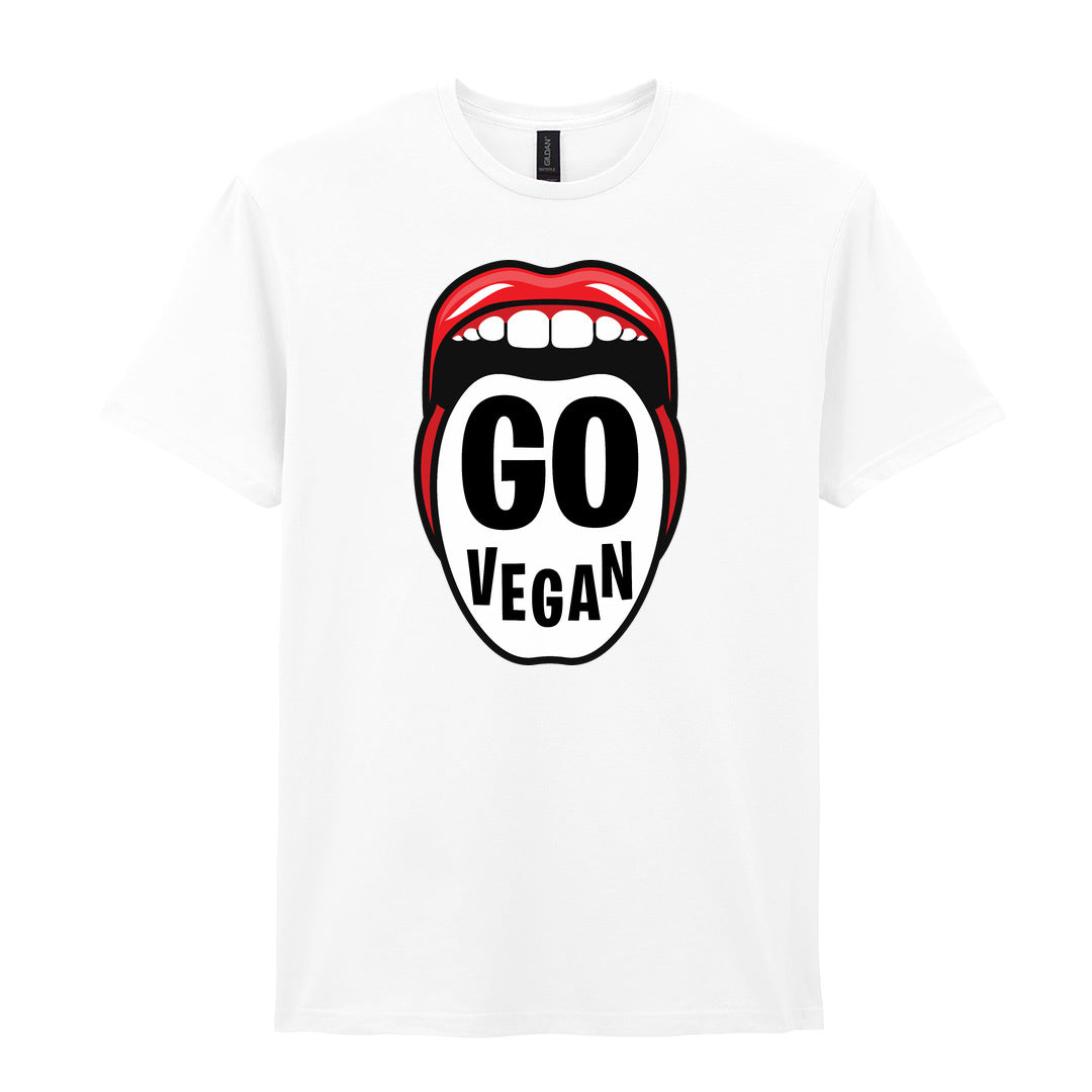 IPRINTOP Go Vegan Graphic T-Shirt in White - Go Vegan lettering inside red lips