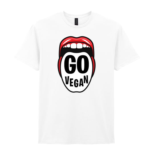 IPRINTOP Go Vegan Graphic T-Shirt in White - Go Vegan lettering inside red lips