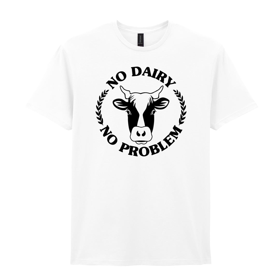 IPRINTOP No Dairy No Problem Graphic T-Shirt in White - cow face and No Dairy No Problem