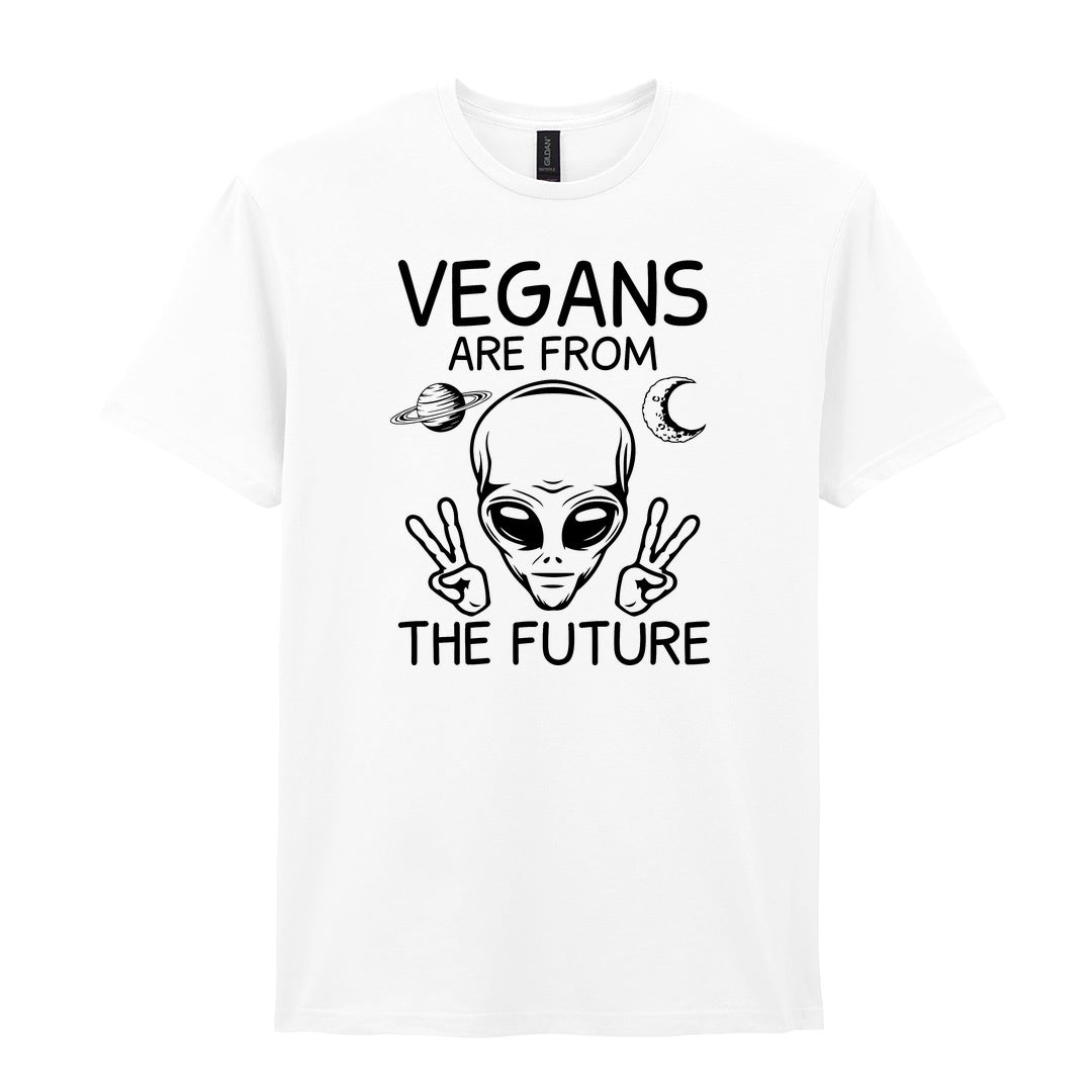 IPRINTOP Vegans Are From The Future Graphic T-Shirt in White - alien with two peace signs