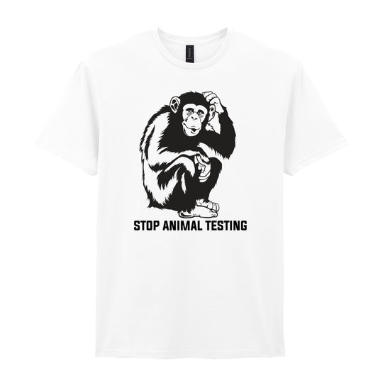 IPRINTOP Stop Animal Testing Graphic T-Shirt in White - chimpanzee and Stop Animal Testing