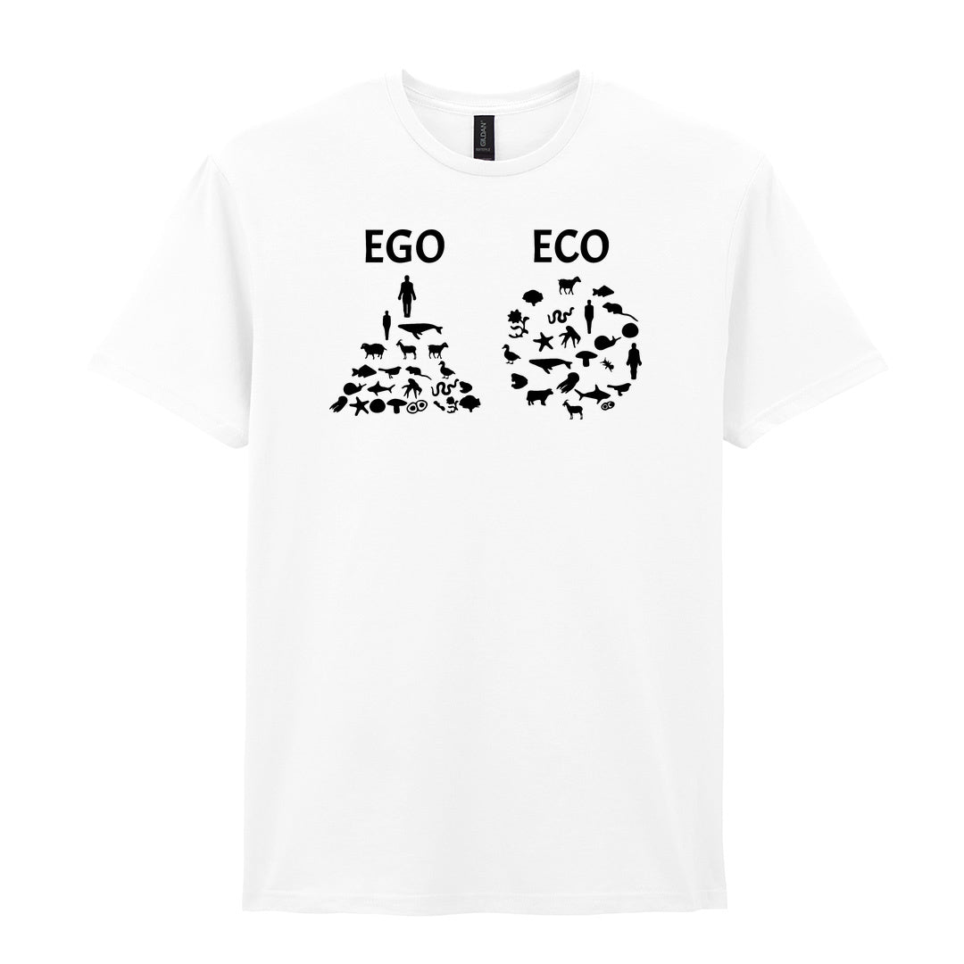 IPRINTOP Embrace Vegan Vibes Graphic T-Shirt in White - Ego and Eco animal diagrams