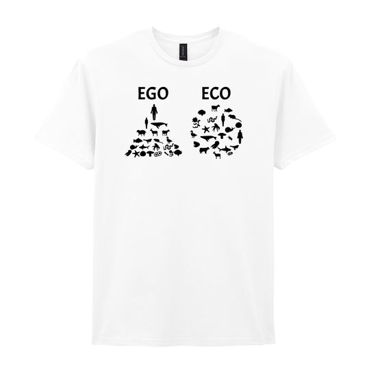 IPRINTOP Embrace Vegan Vibes Graphic T-Shirt in White - Ego and Eco animal diagrams