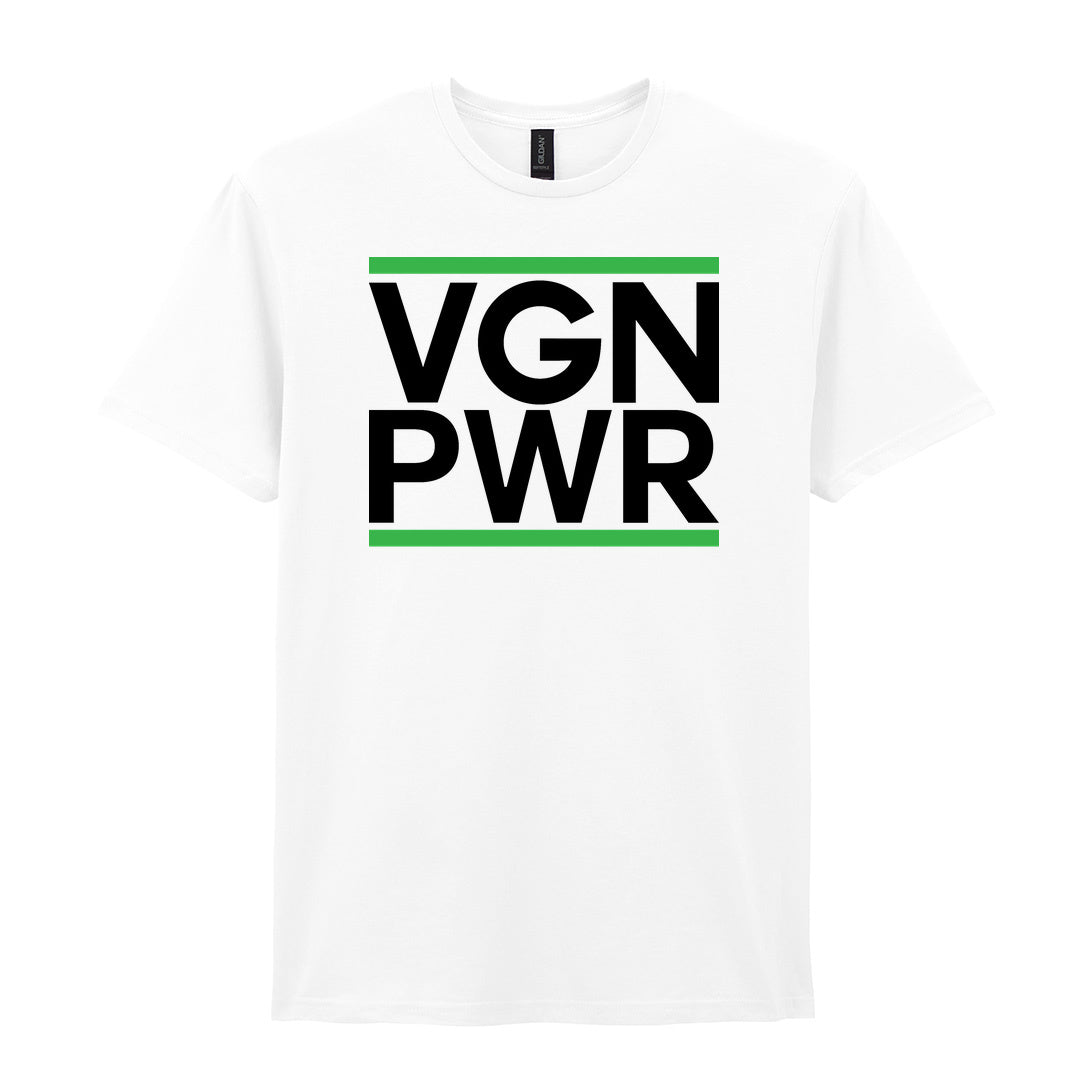 IPRINTOP VGN PWR Graphic T-Shirt in White - VGN PWR lettering with green stripes