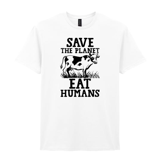 IPRINTOP Save The Planet Graphic T-Shirt in White - cow and Save the Planet Eat Humans