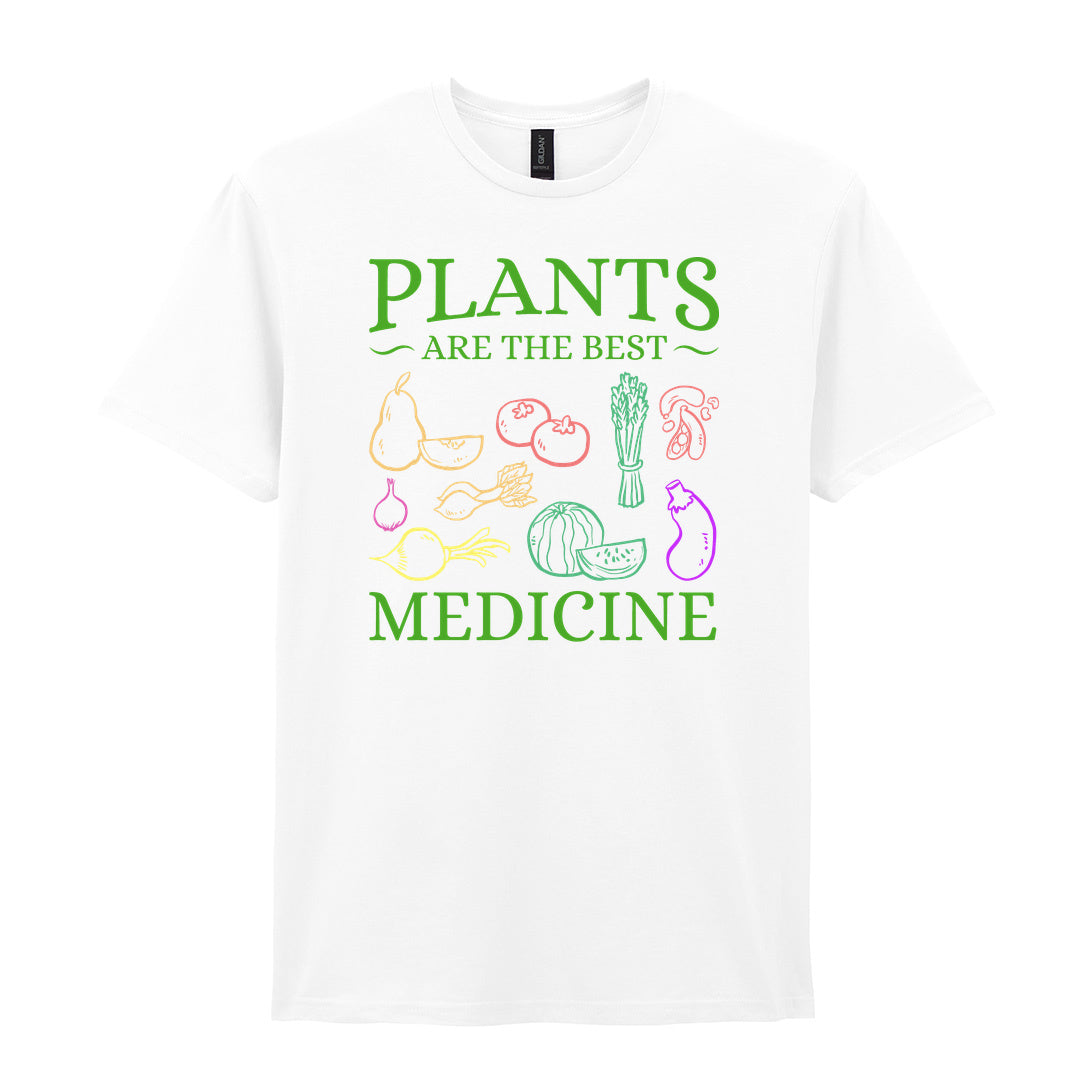 IPRINTOP Plants Are The Best Medicine Graphic T-Shirt in White - colourful vegetables and plant slogan