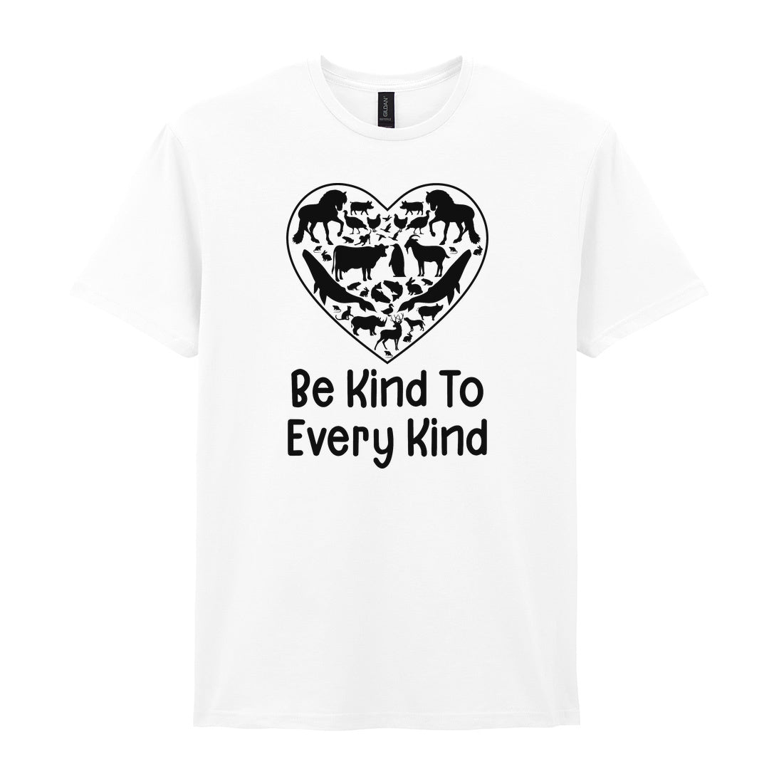IPRINTOP Be Kind To Every Kind Graphic T-Shirt in White - animal silhouettes in a heart