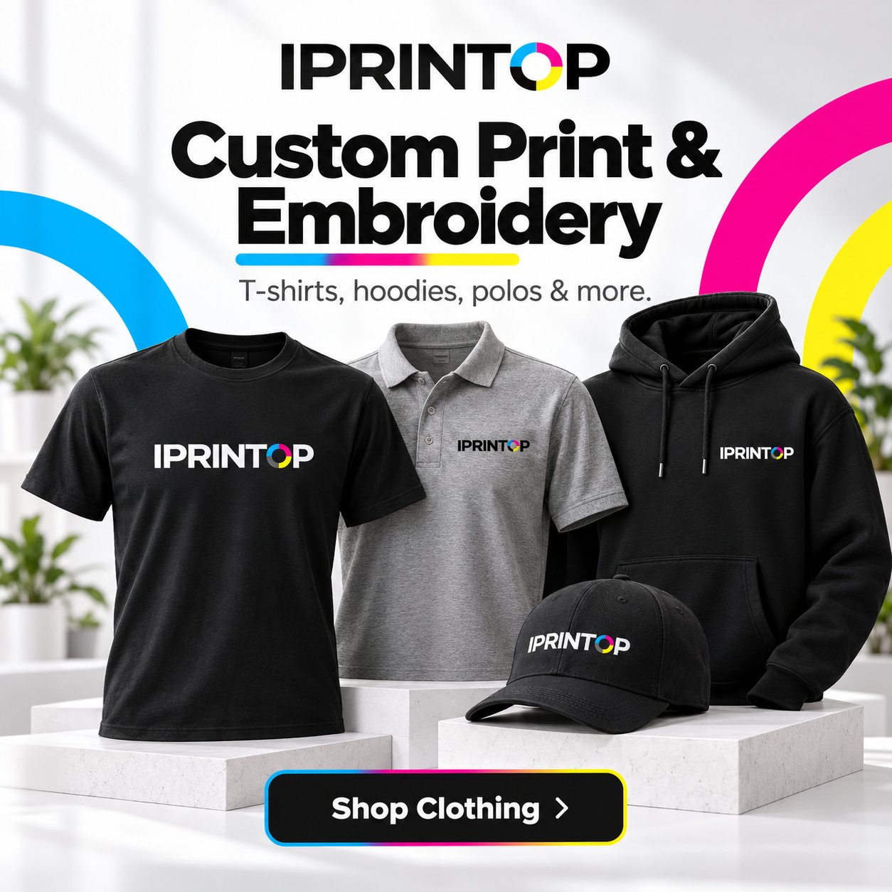 IPRINTOP branded T-shirt, polo shirt, hoodie and cap