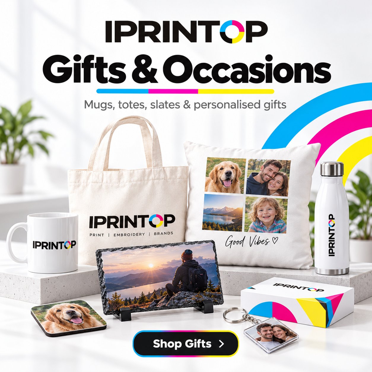 Personalised gifts and occasions: mugs, tote bags, photo slates, bottles and keyrings